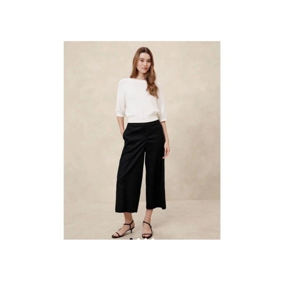 Banana Republic‎ Pants Large Linen Blend Cropped Wide Leg Black Pull On